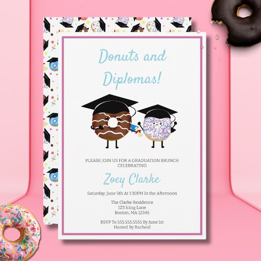 Invitation Fête de Donuts de Remise des Diplômes Thème Mignon