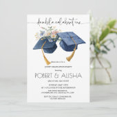 Invitation Fête de double diplôme aux fleurs à l'aquarelle (Debout devant)