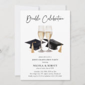 Invitation Fête de double remise de diplômes à l'aquarelle si (Devant)