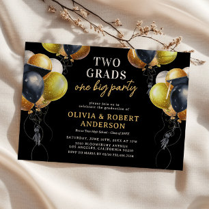 Invitation Fête de double remise de diplômes Black Gold