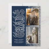 Invitation Fête de double remise de diplômes Bleu marine et a (Devant)