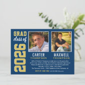 Invitation Fête de double remise de diplômes Navy Gold 2026 (Debout devant)