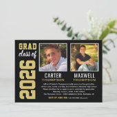 Invitation Fête de double remise de diplômes Photo Or Noir 20 (Debout devant)