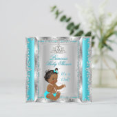 Invitation Fête de douche de bébé princesse Teal Argent Ethni (Debout devant)