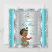 Invitation Fête de douche de bébé princesse Teal Argent Ethni (Devant)