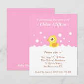 Invitation Fête de douche de bébé rose avec un canard mignon  (Devant / Derrière)