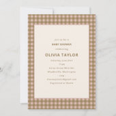 Invitation Fête de douche de bébé rose gingham terreux beige (Devant)