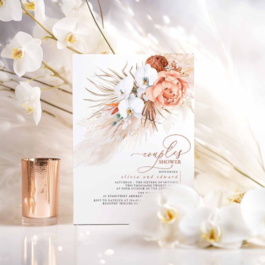 Invitation Fête de douche de couple Fleur de Terracotta Pampa