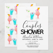 Invitation Fête de douche de couples peinte au cocktail d'aqu (Devant / Derrière)