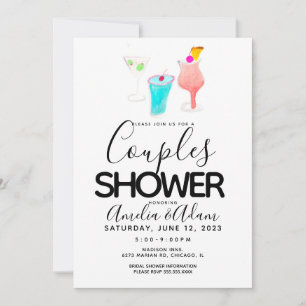Invitation Fête de douche de couples peinte au cocktail d'aqu