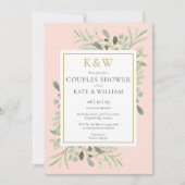 Invitation Fête de douche de couples Rose Pâle Monogramme Dor (Devant)