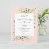 Invitation Fête de douche de couples Rose Pâle Monogramme Dor (Debout devant)