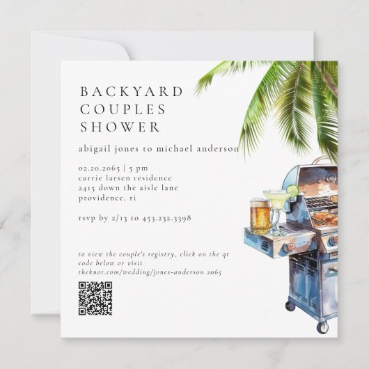 Invitation Fête de douche de couples Tropicale BBQ dans la co (Devant)
