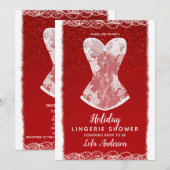 Invitation Fête de douche de lingerie glamour rouge et blanc (Devant / Derrière)