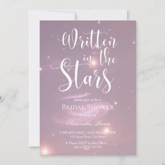Invitation Fête de douche de mariée Écrit dans les Étoiles (Devant)