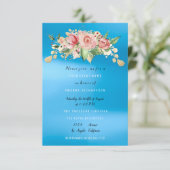 Invitation Fête de douche de mariée Fleur peinte en bleu aqua (Debout devant)