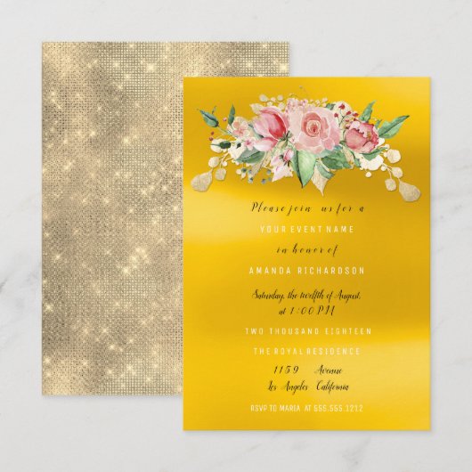 Invitation Fête de douche de mariée Fleur peinte en rose à l' (Devant / Derrière)