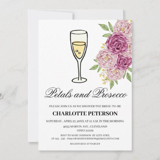 Invitation Fête de douche de mariée sur le thème du vin avec (Devant)