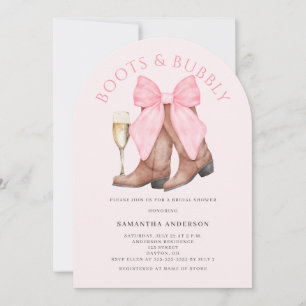 Invitation Fête de douche de mariée western Pink Boots Bubbly