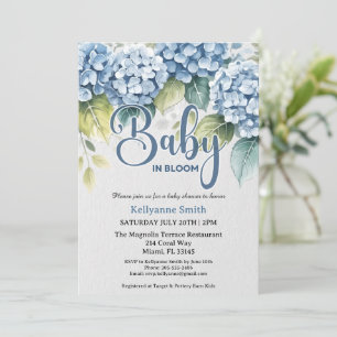 Invitation Fête de douche florale d'hydrangea bleue "Bébé en