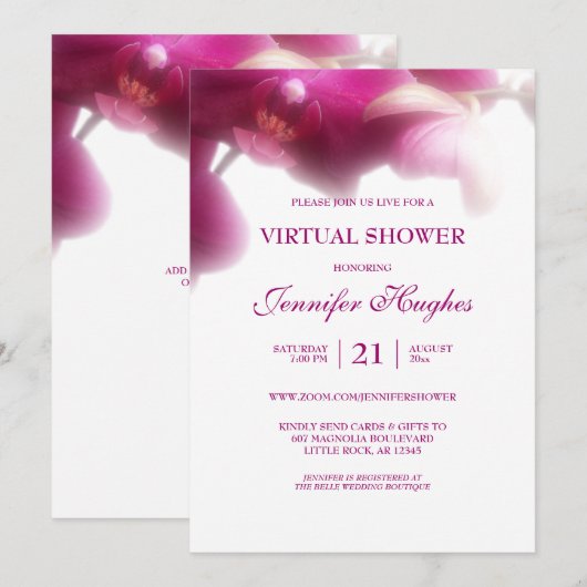 Invitation Fête de douche virtuelle à l'orchidée rose florale (Devant / Derrière)