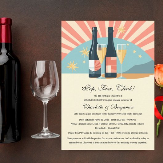Invitation Fête de douches pour couples thème rétro "Bulles e