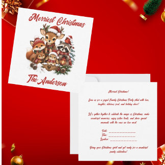 Invitation Fête de famille des créatures de la forêt de Noël