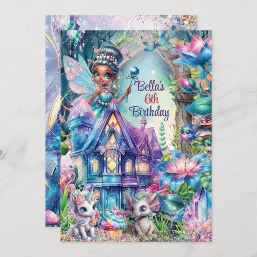 Invitation Fête de Fée de la Forêt de Cristal (Devant / Derrière)