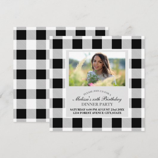 Invitation fête de ferme rustique à carreaux noirs et blancs  (Devant / Derrière)