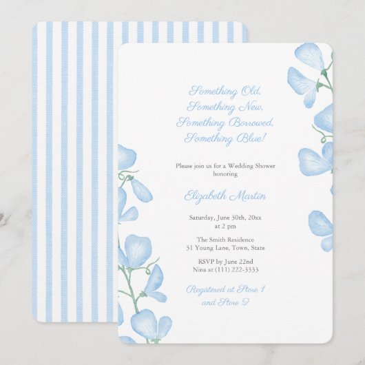 Invitation Fête de Fête des mariées Florale d'été bleu (Devant / Derrière)