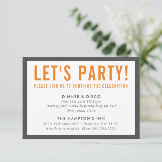 Invitation FÊTE DE FÊTE INFO moderne gris orange gris (Debout devant)