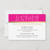 Invitation FÊTE DE FÊTE INFO or rose ultra-tendance (Devant)