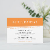 Invitation FÊTE DE FÊTE simple moderne audacieux orange vif (Debout devant)