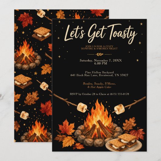 Invitation Fête de feu de camp S'mores (Devant / Derrière)