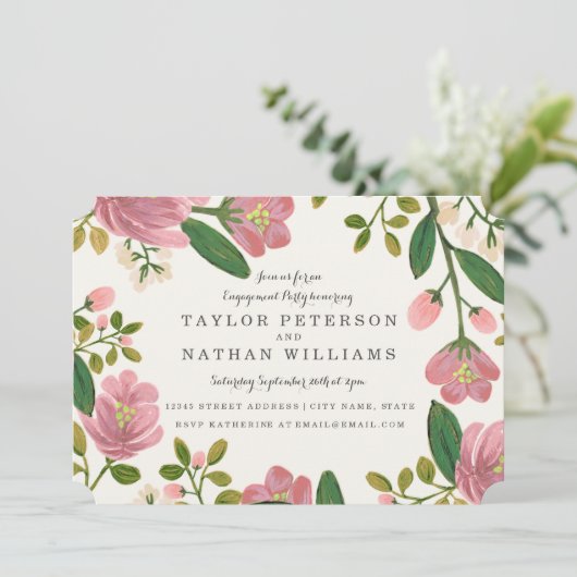 Invitation Fête de fiançailles à bouquet rose pâle (Debout devant)