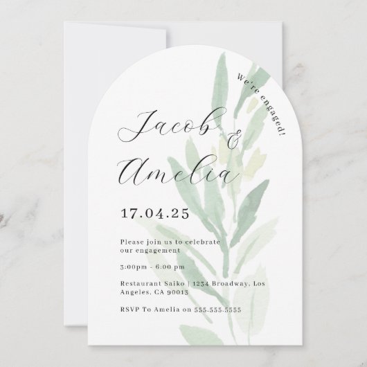 Invitation Fête de fiançailles à feuille d'arche moderne (Devant)