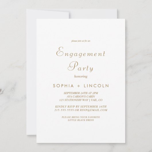 Invitation Fête de fiançailles à la calligraphie dorée élégan (Devant)