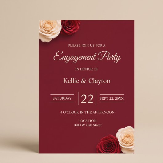 Invitation Fête de fiançailles à la rose rouge