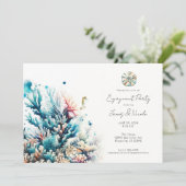 Invitation Fête de fiançailles à l'aquarelle Corail Marin Oce (Debout devant)