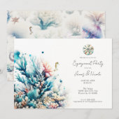 Invitation Fête de fiançailles à l'aquarelle Corail Marin Oce (Devant / Derrière)