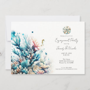Invitation Fête de fiançailles à l'aquarelle Corail Marin Oce