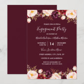 Invitation Fête de fiançailles à l'aquarelle rouge de Marsala (Devant / Derrière)