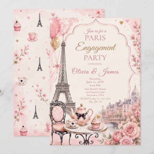Invitation Fête de fiançailles à Paris (Devant / Derrière)
