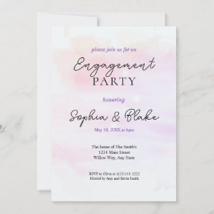 Invitation Fête de Fiançailles Abstrait Aquarelle Rose et Vio