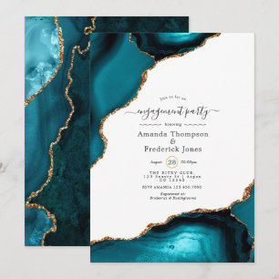 Invitation Fête de fiançailles Agate sarcelle et or