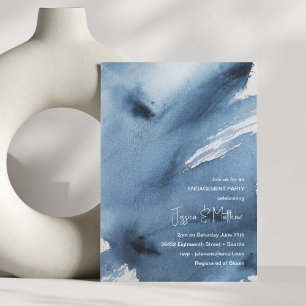 Invitation Fête de fiançailles aquarelle abstraite bleu éléga