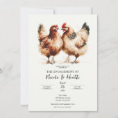 Invitation Fête de fiançailles aquarelle rustique de poules b (Devant)