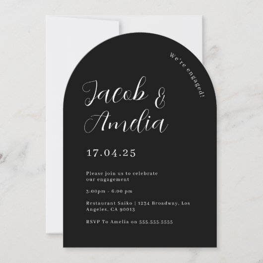 Invitation Fête de fiançailles Arch Moderne Noir (Devant)
