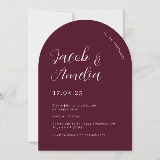 Invitation Fête de fiançailles Arch Moderne prune   (Devant)