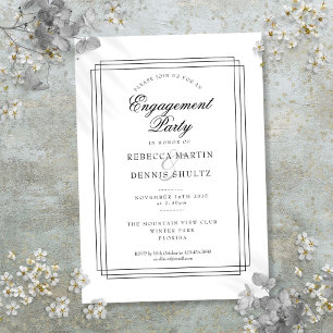 Invitation Fête de fiançailles Art Déco noir et blanc